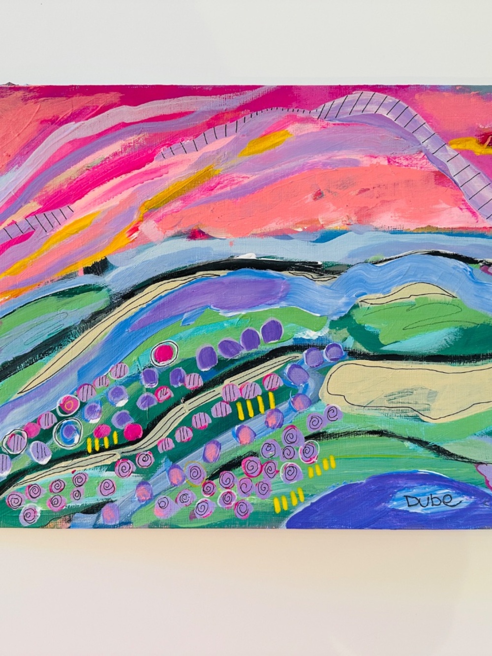 Original Painting Abstract Mountain Landscape and Floral 9"x12" Acrylic Paper